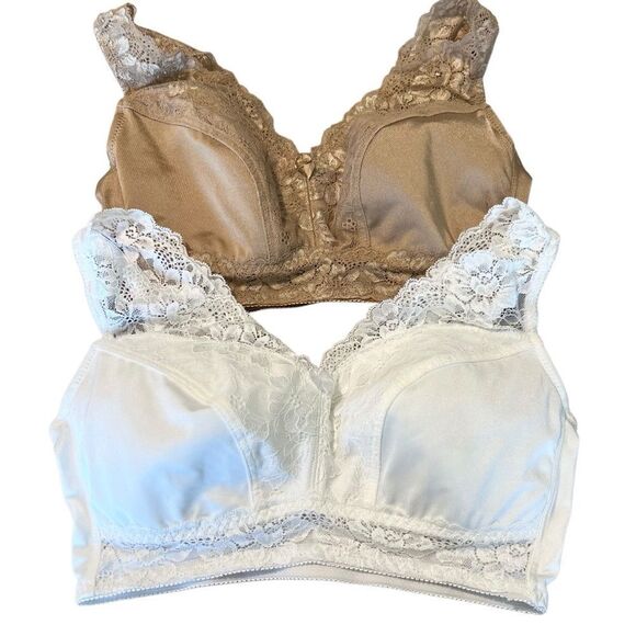 Set of 2 Rhonda Shear Lace Trimmed Bras- White and Tan - Picture 1 of 3